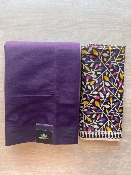 Plain Mangalagiri Cotton Saree with Printed Cotton Blouse-29312