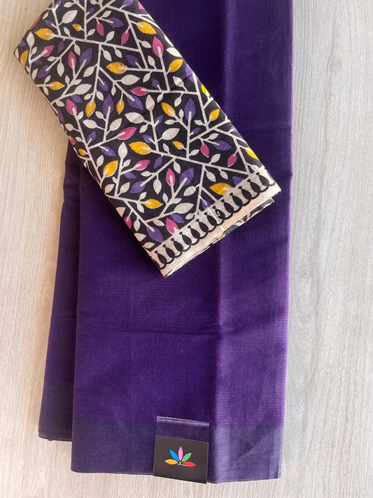 Plain Mangalagiri Cotton Saree with Printed Cotton Blouse-29312