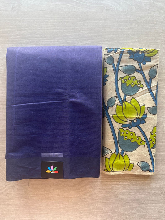 Plain Mangalagiri Cotton Saree with Printed Cotton Blouse-29313