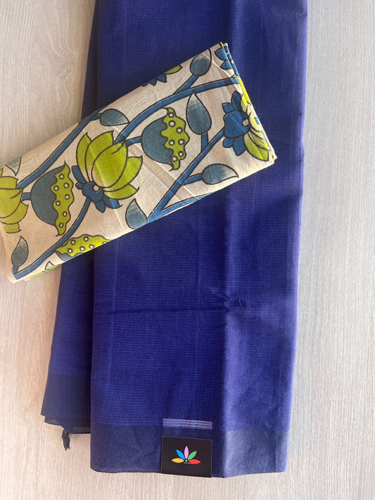 Plain Mangalagiri Cotton Saree with Printed Cotton Blouse-29313