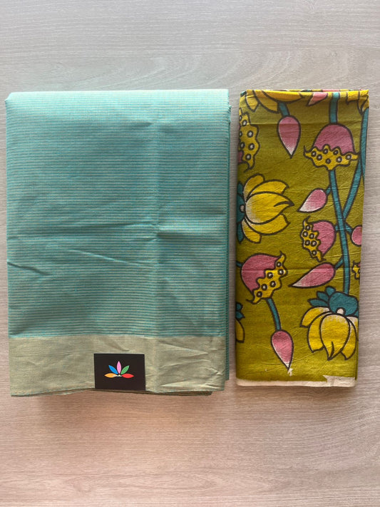 Plain Mangalagiri Cotton Saree with Printed Cotton Blouse-29314