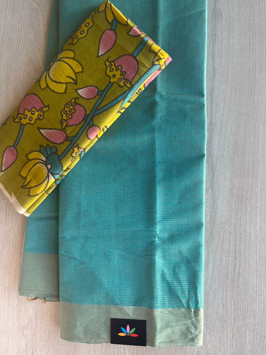 Plain Mangalagiri Cotton Saree with Printed Cotton Blouse-29314