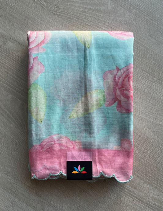 Scallop Border Digital Printed Mangalagiri Silk Cotton Saree-29323