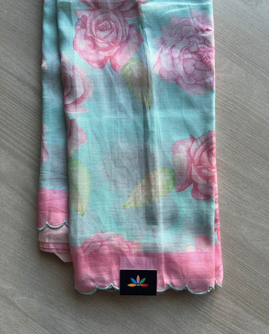 Scallop Border Digital Printed Mangalagiri Silk Cotton Saree-29323