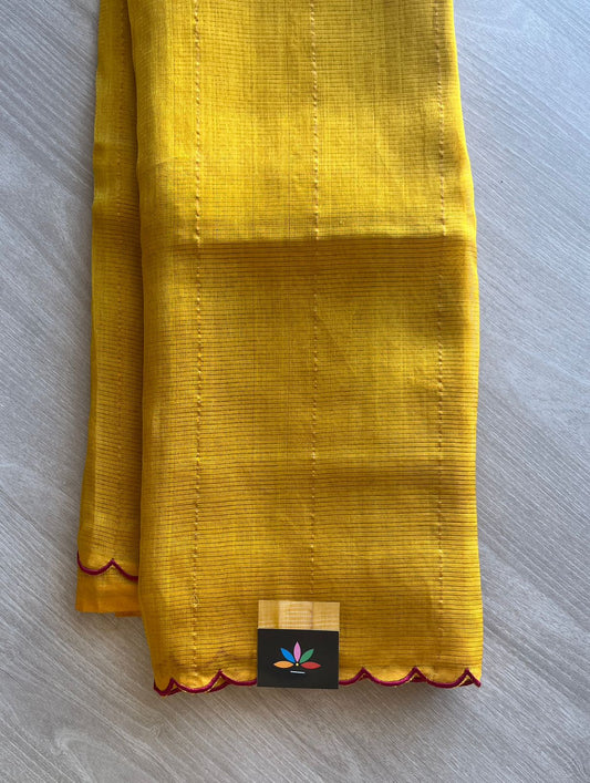 Mustard Yellow & Deep Red, Scallop Border Mangalagiri Silk Cotton Saree-29341