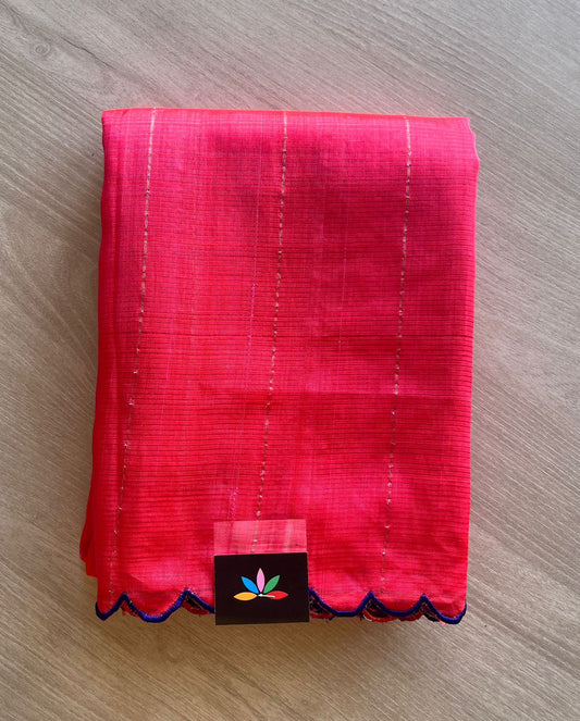 Vibrant Pink & Rich Purple, Scallop Border Mangalagiri Silk Cotton Saree-29342