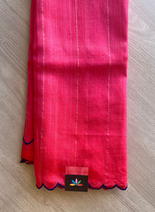 Vibrant Pink & Rich Purple, Scallop Border Mangalagiri Silk Cotton Saree-29342