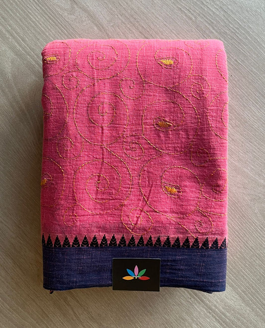 Hand Embroidered Kantha Stitched Cotton Saree -29356