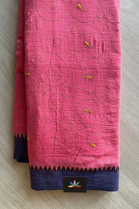 Hand Embroidered Kantha Stitched Cotton Saree -29356