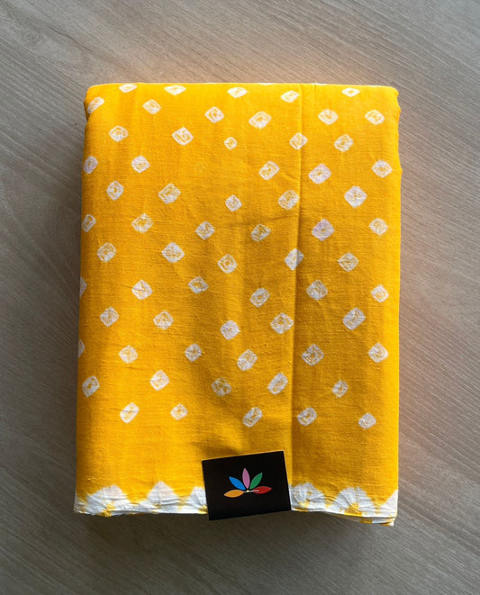 Bright Yellow Simple Tie and Dye Handcrafted Bandhani Cotton Saree-29374
