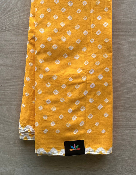 Bright Yellow Simple Tie and Dye Handcrafted Bandhani Cotton Saree-29374