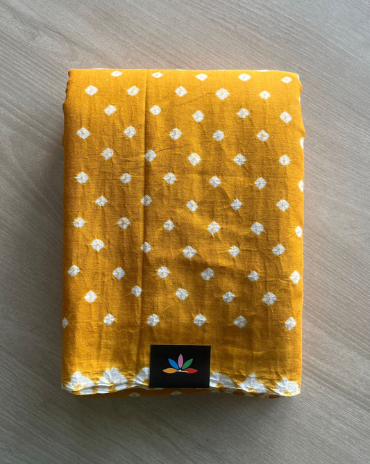 Light Mustard Yellow Simple Tie and Dye Handcrafted Bandhani Cotton Saree-29375