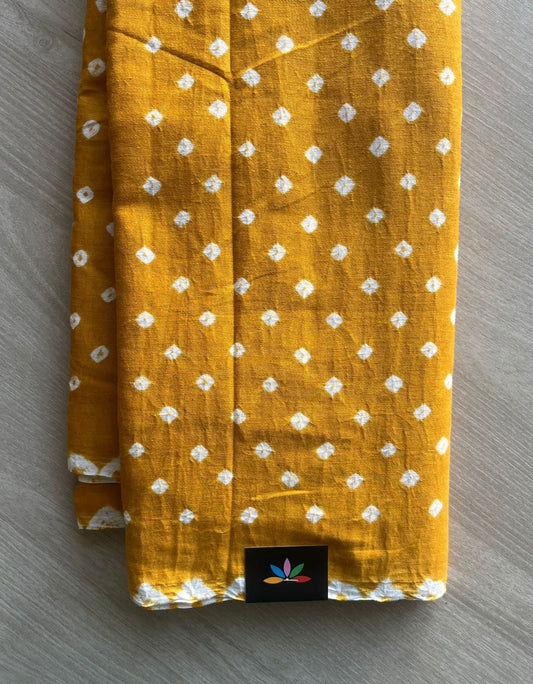 Light Mustard Yellow Simple Tie and Dye Handcrafted Bandhani Cotton Saree-29375