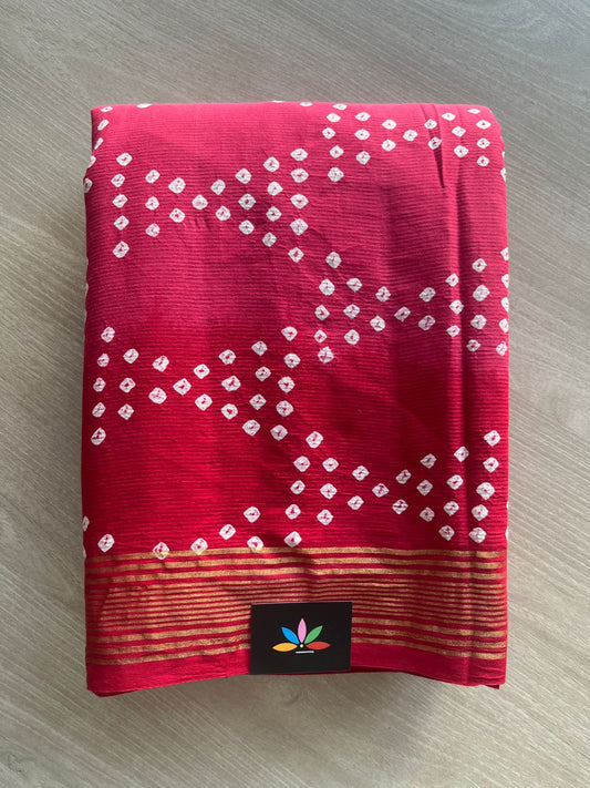 Bright Pink & Red Merged Zari Border Tie and Dye Handcrafted Bandhani Fine Cotton Saree-29378