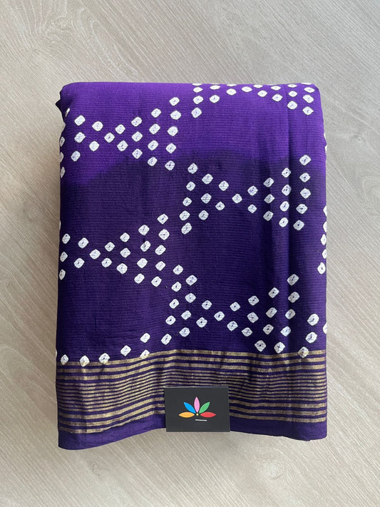 Purple Zari Border Tie and Dye Handcrafted Bandhani Fine Cotton Saree-29380