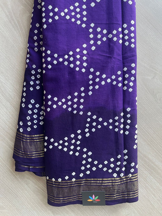 Purple Zari Border Tie and Dye Handcrafted Bandhani Fine Cotton Saree-29380