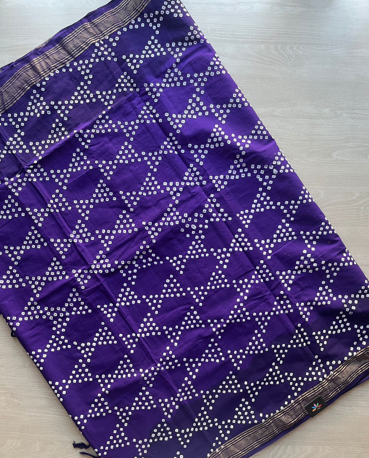 Purple Zari Border Tie and Dye Handcrafted Bandhani Fine Cotton Saree ...