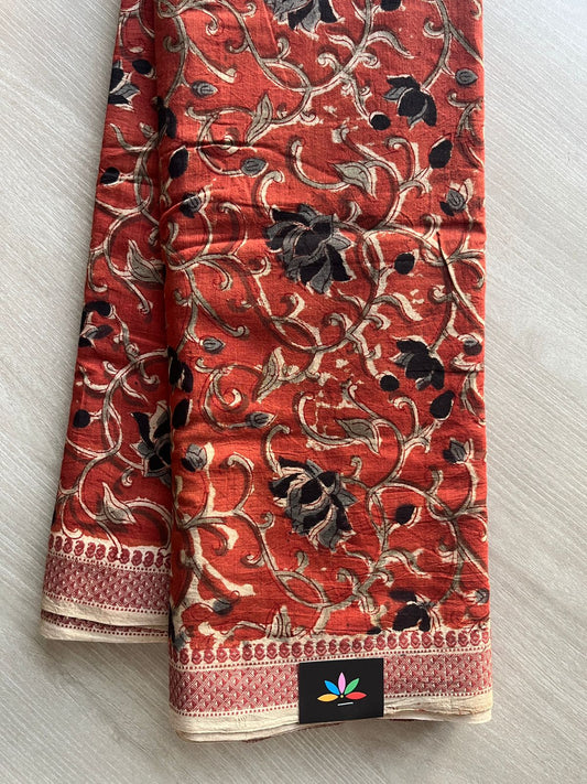 Terracotta Tone Natural Dye Kalamkari Handloom Mangalagiri Cotton Saree- 29388