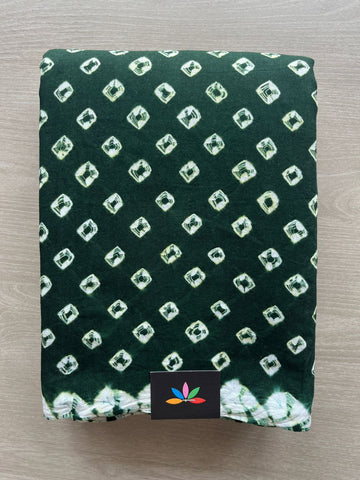 Dark Green Tie and Dye Handcrafted  Bandhani Cotton Saree -29393