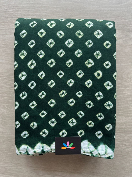 Dark Green Tie and Dye Handcrafted  Bandhani Cotton Saree -29393
