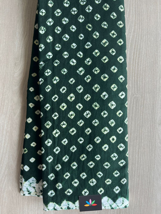 Dark Green Tie and Dye Handcrafted  Bandhani Cotton Saree -29393