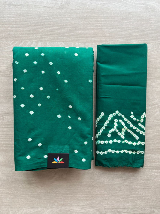 Deep Emerald Green Tie and Dye Handcrafted  Bandhani Cotton Saree -29395