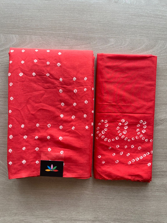 Scarlet Red Coral Tie and Dye Handcrafted  Bandhani Cotton Saree -29400