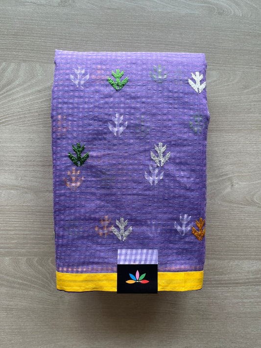 Lavender Shade Embroidered Applique Work Kota Checks Saree (Without blouse)-29409