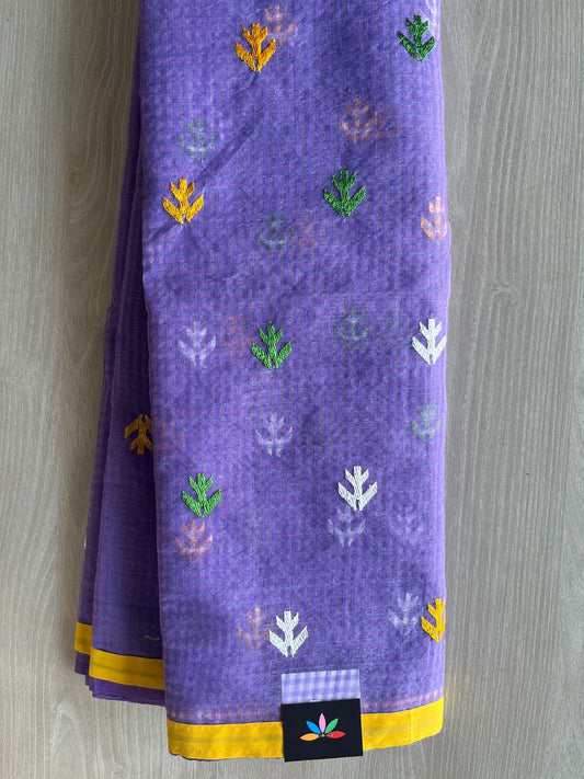 Lavender Shade Embroidered Applique Work Kota Checks Saree (Without blouse)-29409