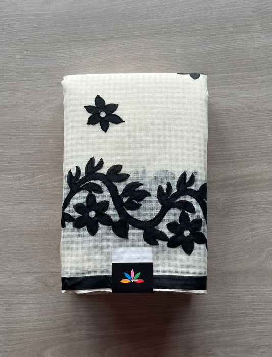 Applique Work Kota Checks Saree (Without blouse)-29410