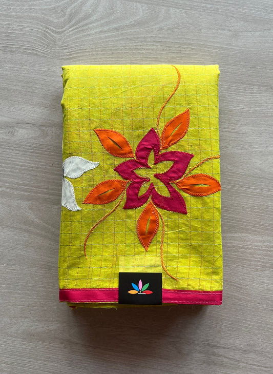 Applique Work Kota Checks Saree (Without blouse)-29411