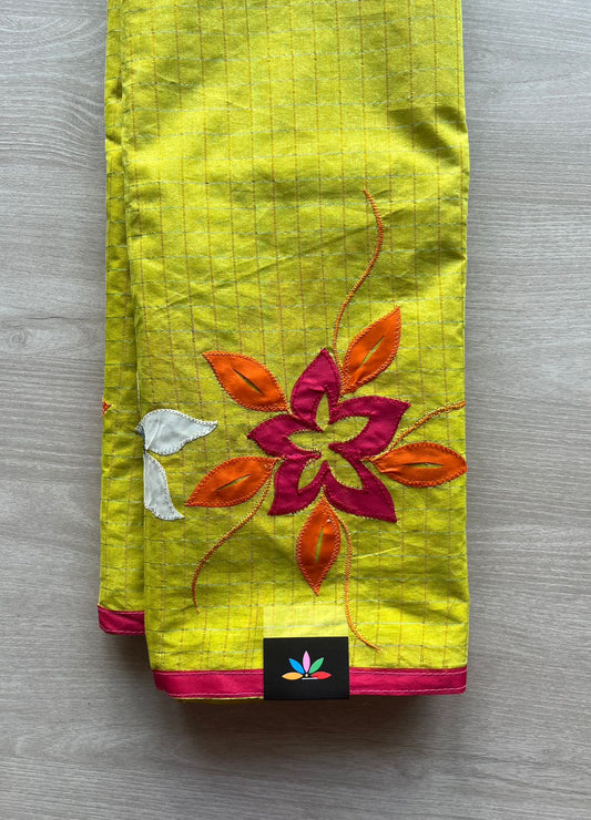 Applique Work Kota Checks Saree (Without blouse)-29411