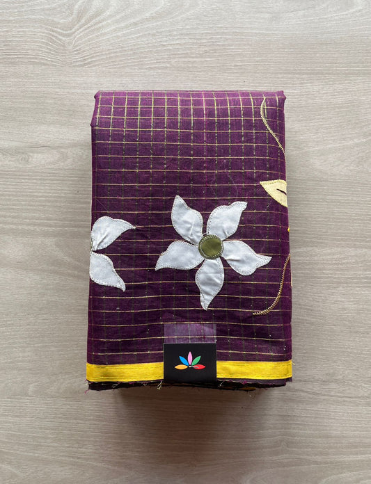 Applique Work Kota Checks Saree (Without blouse)-29412