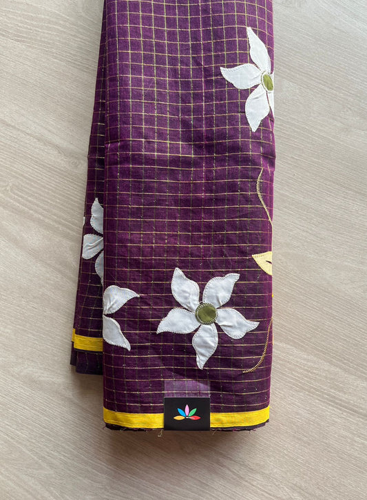 Applique Work Kota Checks Saree (Without blouse)-29412