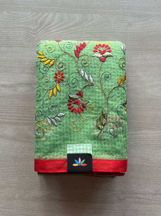 Embroidered Applique Work Kota Checks Saree (Without blouse)-29413