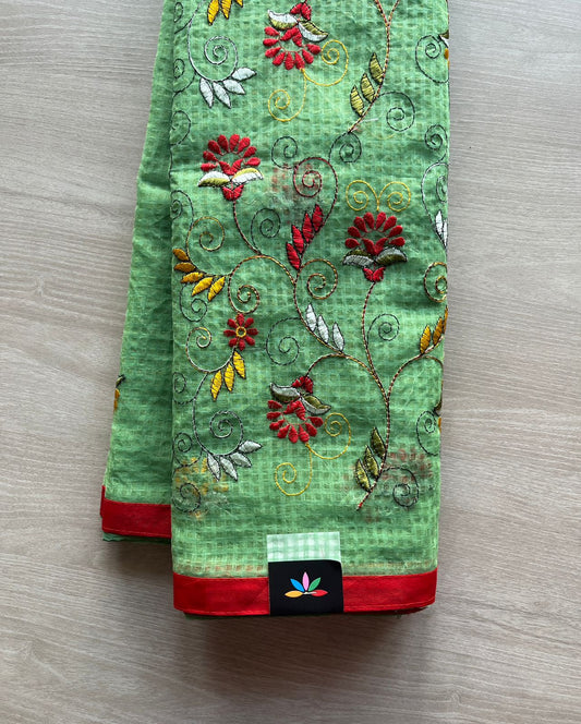 Embroidered Applique Work Kota Checks Saree (Without blouse)-29413