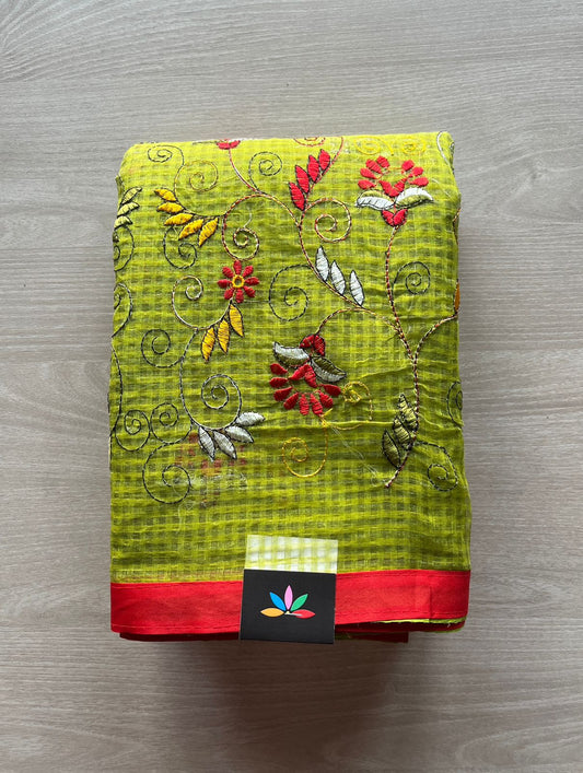 Embroidered Applique Work Kota Checks Saree (Without blouse)-29416