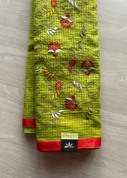 Embroidered Applique Work Kota Checks Saree (Without blouse)-29416