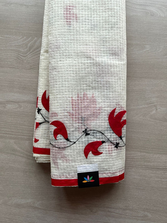 Applique Work Kota Checks Saree (Without blouse)-29421