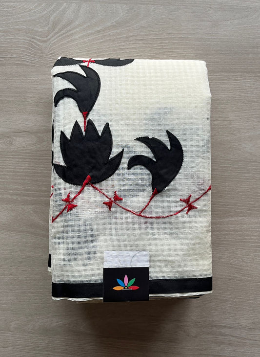 Applique Work Kota Checks Saree (Without blouse)-29422