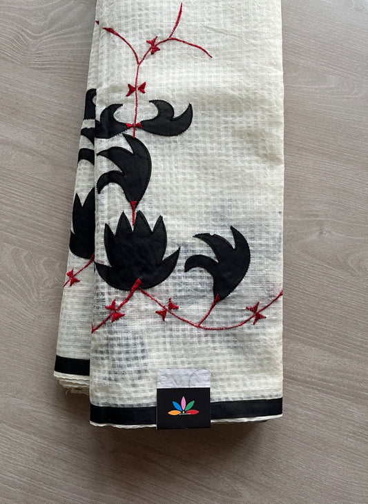 Applique Work Kota Checks Saree (Without blouse)-29422