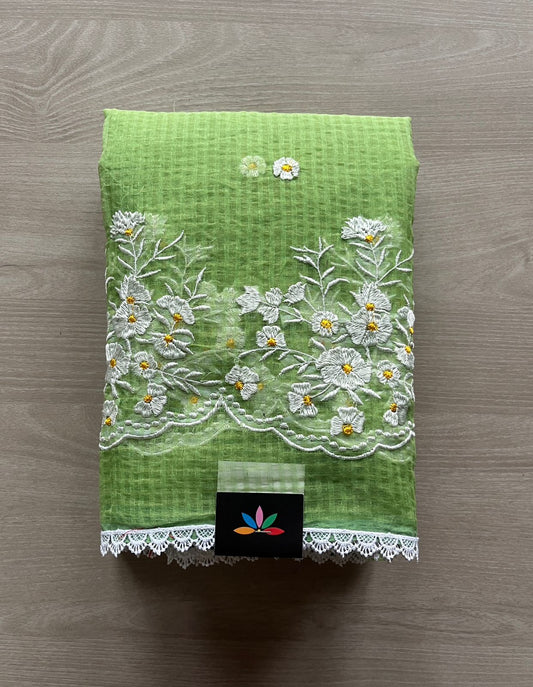 Floral Embroidery Kota Checks Saree (Without blouse)-29423