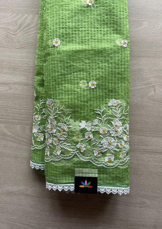 Floral Embroidery Kota Checks Saree (Without blouse)-29423