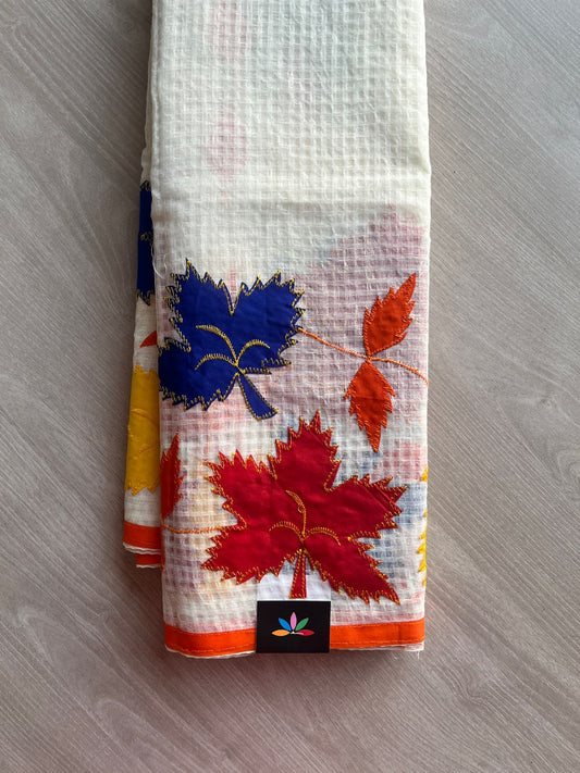 Maple Leaf Appliqué work Kota Checks Saree (Without blouse) -29522