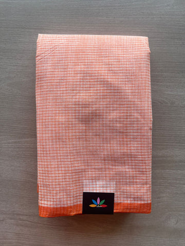 Small Checked Cotton Starched Saree (Without blouse)- 36389-36391