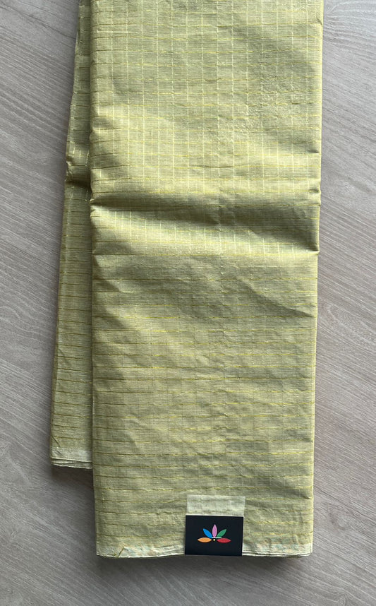 Light Olive Green Simple Zari Checks Cotton Starched Saree (Without blouse) -29628