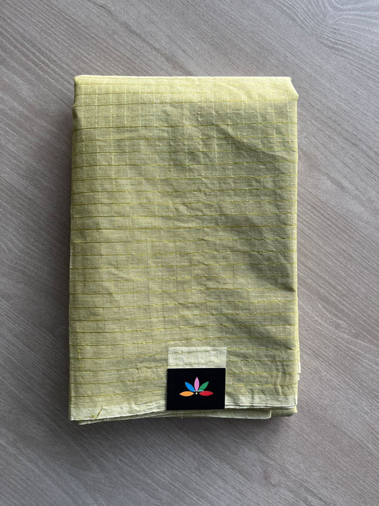 Light Olive Green Simple Zari Checks Cotton Starched Saree (Without blouse) -29628