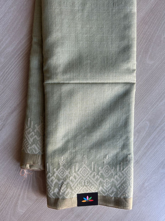 Sage Green Handwoven Tussar Silk Saree - 29697