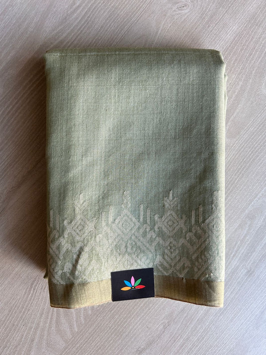 Sage Green Handwoven Tussar Silk Saree - 29697