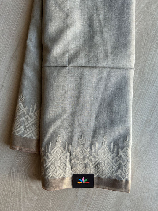 Clary Sage Handwoven Tussar Silk Saree- 29699